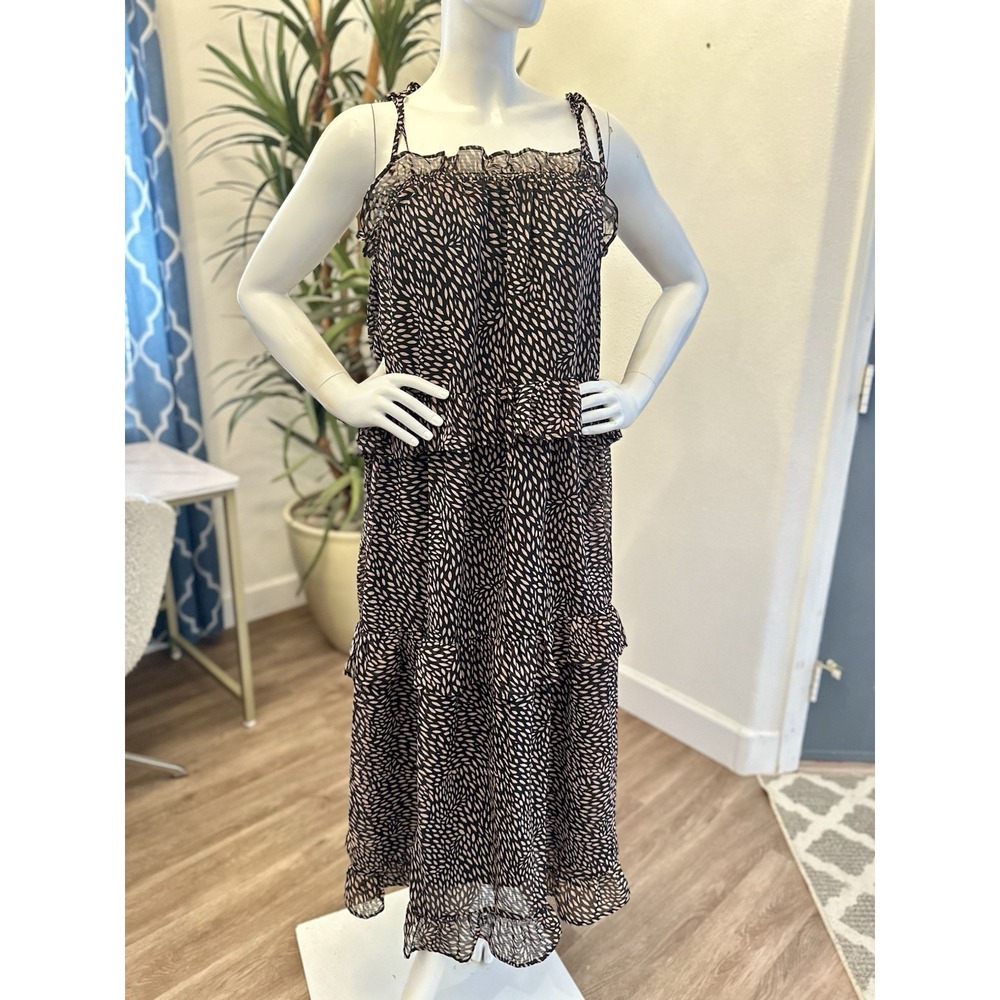 NEW Who What Wear Tiered Maxi Dress Sz L Ruffle Prairie Sleeveless Strappy Layer